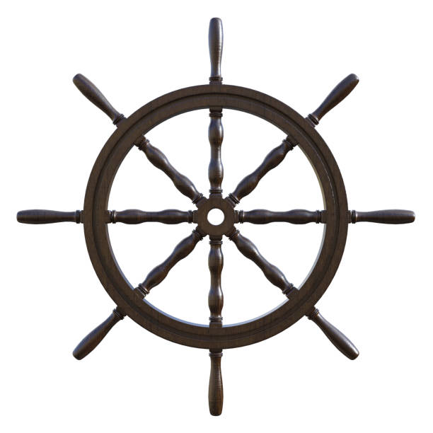 istock Wooden ships wheel isolated on white, 3d render. 1193403663
