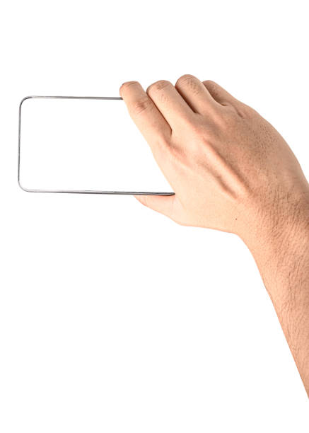 istock Hand holding phone isolated on white background with clipping path. 1193420483