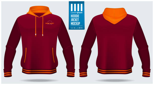 illustrations, cliparts, dessins animés et icônes de conception de modèle de maquette de veste de hoodie pour le football, le football, le base-ball, le basket-ball, l'équipe sportive ou l'université. vue avant et vue arrière pour uniforme de veste. vecteur. - sports uniform football university casual