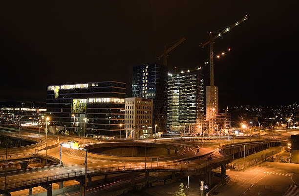 city night view from Oslo Opera house stock photo