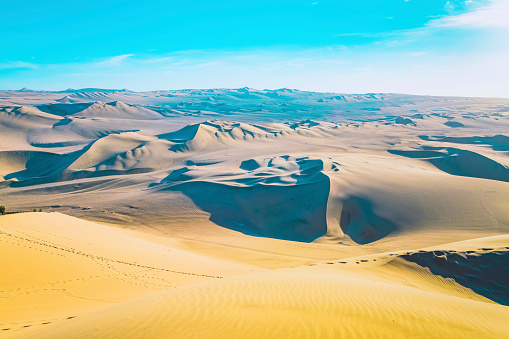 The Paracas sand desert dunes at summer, seen in Peru, South America.