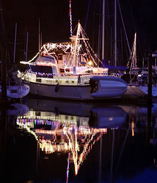 istock Yacht Decorated With Christmas Lights 1193431655