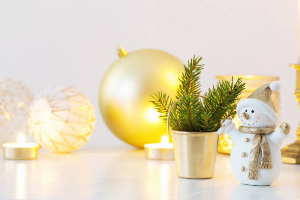 istock Christmas decorations with little ceramic snowman 1193432676