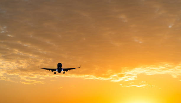 istock An airplane flying at sunset 1193439438