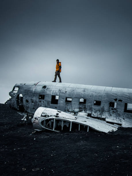 airplane wreck in iceland under the stars