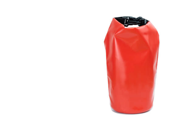 istock Red waterproof bag on isolated white background 1193445364