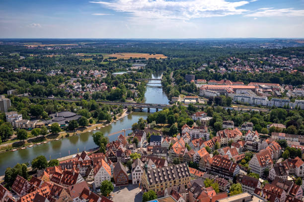 River and city Houses and river in the city of Ulm, Germany. View from the top of Ulm Minster the world's tallest church. ulm germany stock pictures, royalty-free photos & images