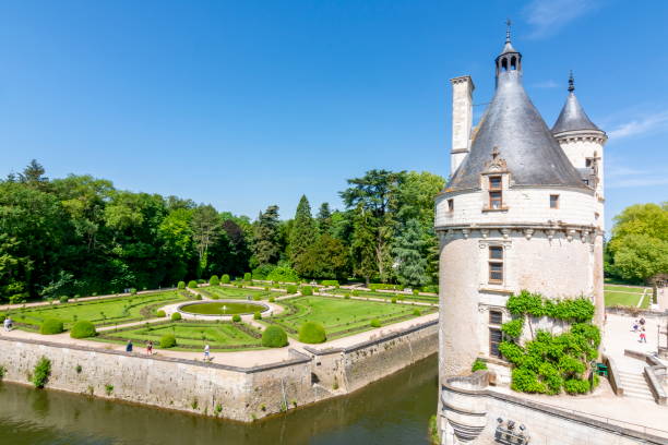 シュノンソー城(シャトー・ド・シュノンソー)と公園、ロワール渓谷、フランス - chateau de chenonceaux ストックフォトと画像