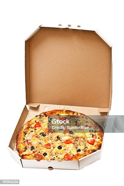 Con Opciones Frías Y Calientes Y Pizza Foto de stock y más banco de imágenes de Abierto - Abierto, Caja de pizza, Fondo blanco