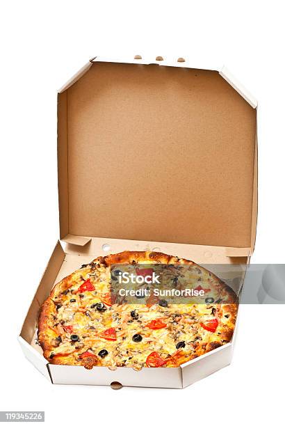 Pizza Quente - Fotografias de stock e mais imagens de Aberto - Aberto, Caixa de Pizza, Fundo Branco