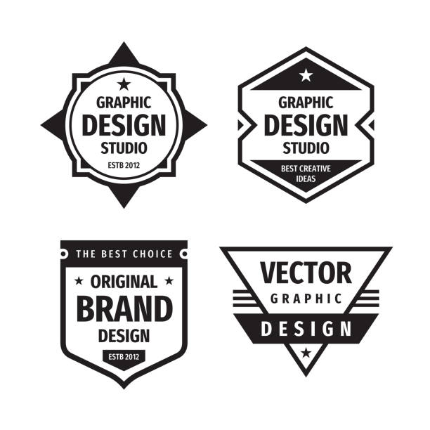 Design graphic badge vector set in retro vintage style. Original brand design. The best choice. Emblem template collection.