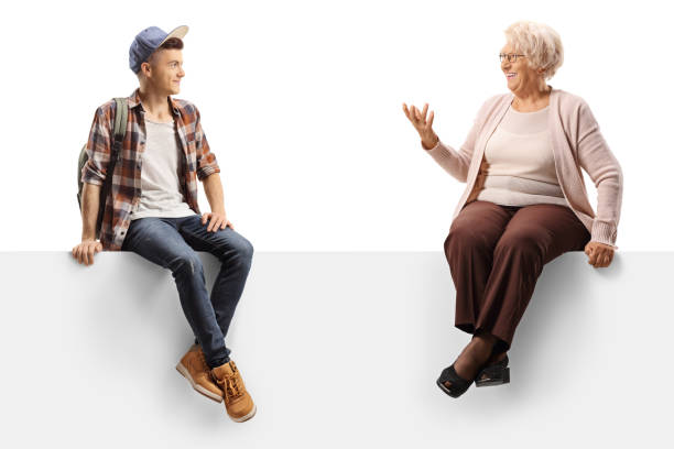 istock Grandmother and grandson sitting on a panel and talking 1193457625