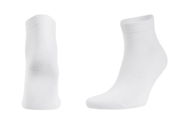 istock Blank white cotton medium socks on invisible foot isolated on white background as mock up for advertising, branding, design, back and side view, template. 1193457791