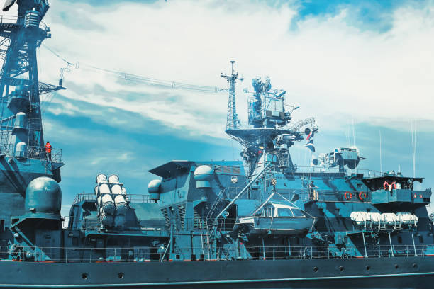 istock Flagship military ship in gulf. 1193470046