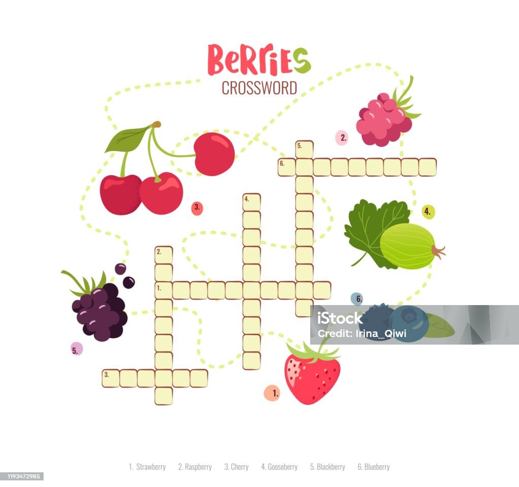 Tekateki Silang Kartun Dalam Bahasa Inggris Dengan Buah Beri Ilustrasi