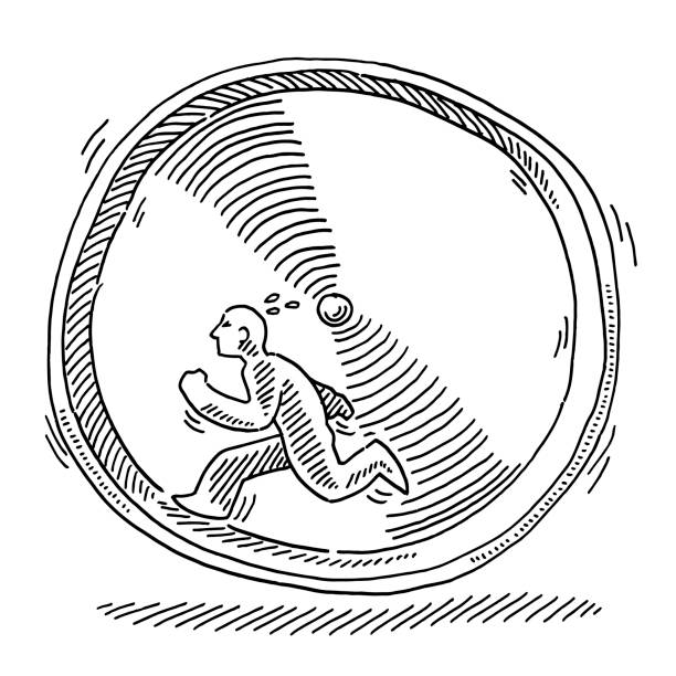 ilustrações, clipart, desenhos animados e ícones de figura humana que funciona no desenho da roda do hamster - rat race