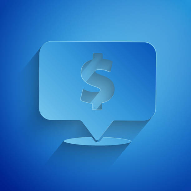 istock Paper cut Speech bubble with dollar icon isolated on blue background. Badge for price. Sale with dollar symbol. Promo tag discount. Paper art style. Vector Illustration 1193475444