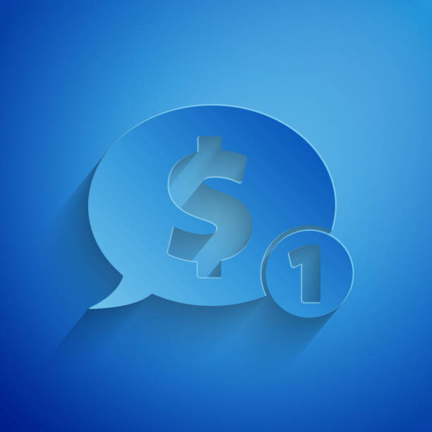 istock Paper cut Speech bubble with dollar icon isolated on blue background. Badge for price. Sale with dollar symbol. Promo tag discount. Paper art style. Vector Illustration 1193475448