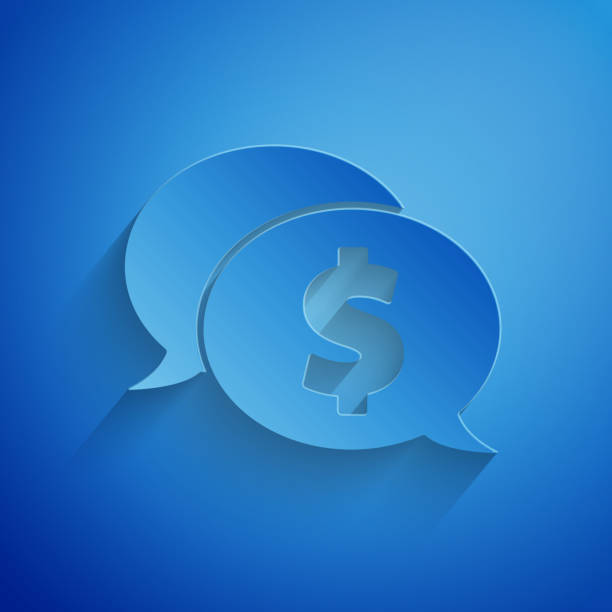 istock Paper cut Speech bubble with dollar icon isolated on blue background. Badge for price. Sale with dollar symbol. Promo tag discount. Paper art style. Vector Illustration 1193475500