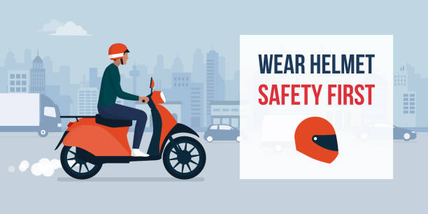 illustrations, cliparts, dessins animés et icônes de portez un casque pour votre sécurité - moped