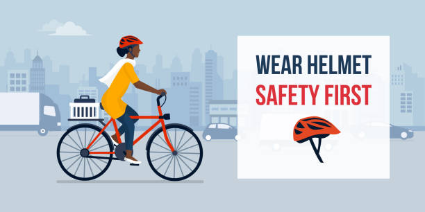 tragen sie helm für ihre sicherheit - fahrradfahrer stock-grafiken, -clipart, -cartoons und -symbole