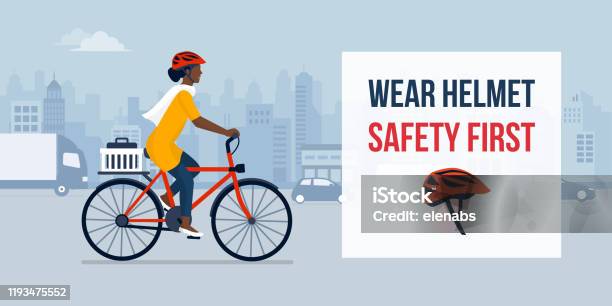 Wear Helmet For Your Safety Stock Illustration - Download Image Now - Cycling, Bicycle, Cycling Helmet
