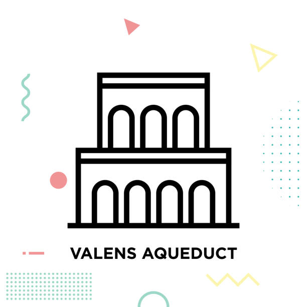 ilustraciones, imágenes clip art, dibujos animados e iconos de stock de diseño de icono de línea de acueducto trazo editable - roman aqueduct