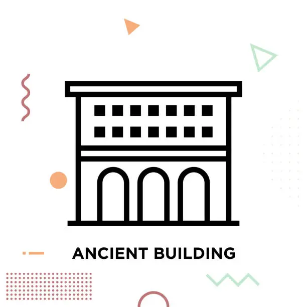 Vector illustration of Ancient Building Line Icon Design Editable Stroke