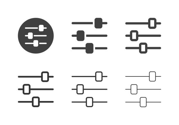 ilustraciones, imágenes clip art, dibujos animados e iconos de stock de iconos del mezclador de audio - serie múltiple - mezclador-de-sonido