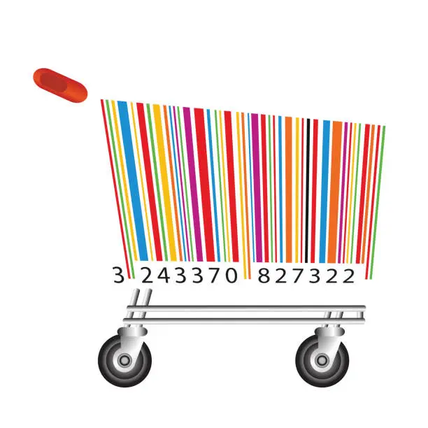 Vector illustration of caddie-shaped barcode to symbolize consumption.