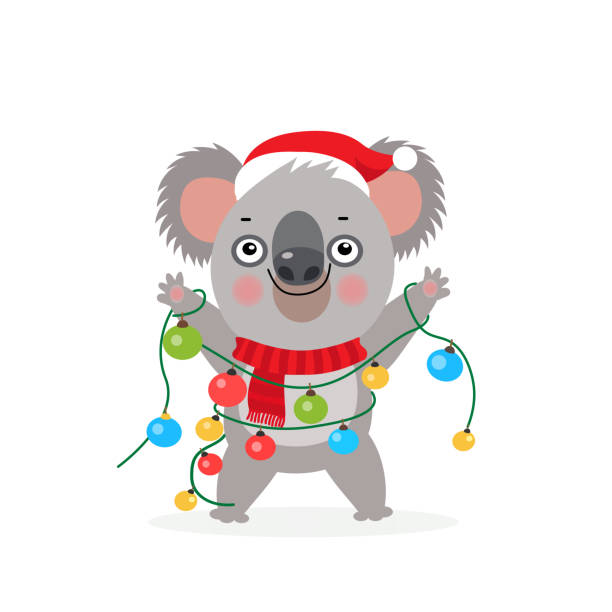 코알라 베어 키드. 귀여운 만화 코알라 곰 캐릭터. 메리 크리스마스 벡터 일러스트 레이션입니다. - koala australian culture cartoon animal stock illustrations