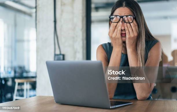 Tired Business Woman Stock Photo - Download Image Now - Emotional Stress, Women, Working