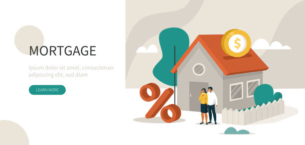 mortgage Family Buying Home with Mortgage and Paying Credit to Bank. People Invest Money in Real Estate Property. House Loan, Rent and Mortgage Concept. Flat Isometric Vector Illustration. family home stock illustrations