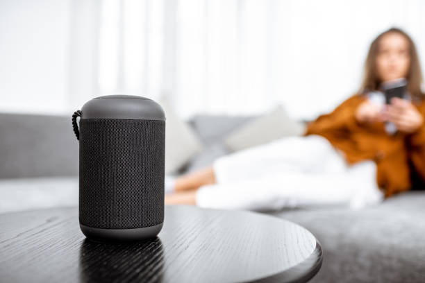 istock Woman controlling home devices with a voice commands 1193488789