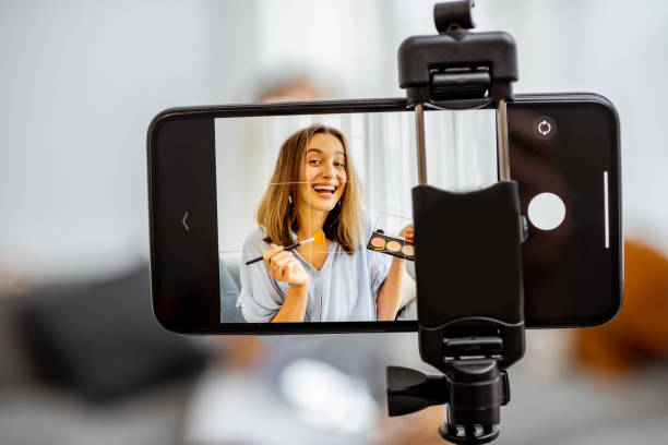 istock Woman vlogging about cosmetics 1193488859