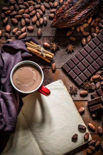 istock Hot chocolate and cookbook with chocolate bars and cocoa 1193489872