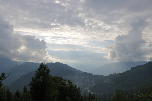 istock Mountain landscape covered with green trees and plants with cloudy sky 1193490388