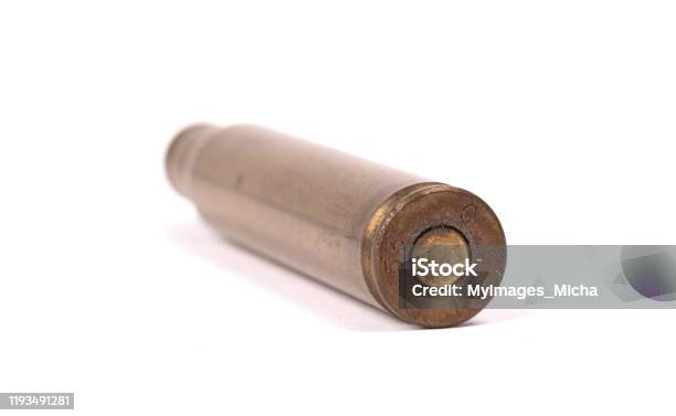 Isolated Macro Shot Of M16 5 56mm Cartridge Isolated On White Stock Photo - Download Image Now
