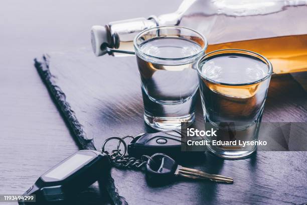 Glasses With Alcohol And Car Keys Stock Photo - Download Image Now - Crash, Driving, Alcohol - Drink