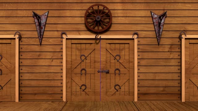 Opening wooden barn on chromakey