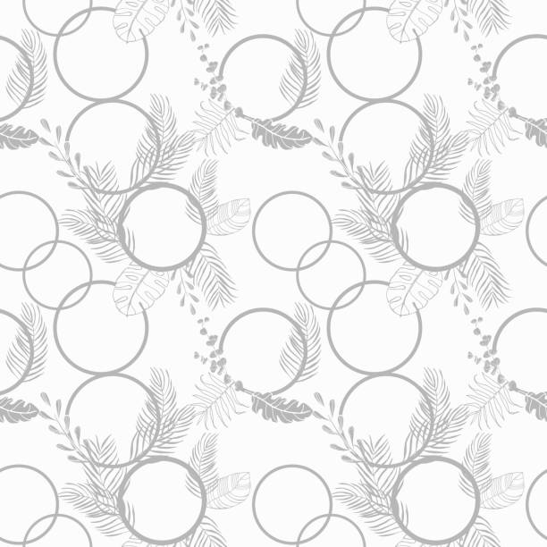 istock tropical palm leaves and circles seamless floral pattern hand drawn leaves 1193496887