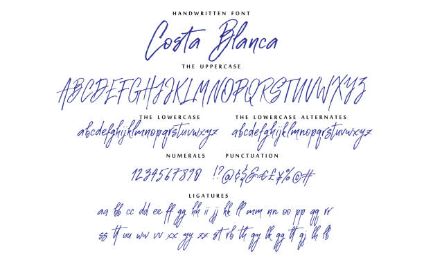 handschriftliche skript schrift vektor alphabet costa blanca set - handwriting stock-grafiken, -clipart, -cartoons und -symbole