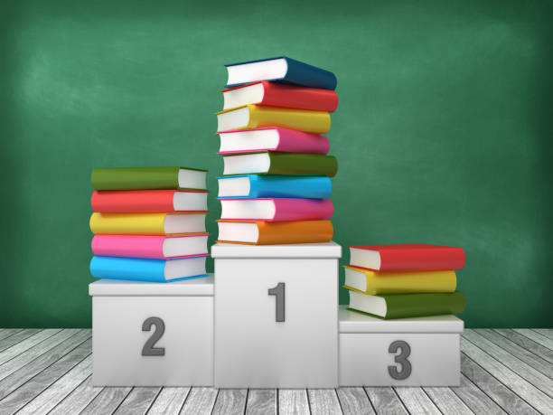 istock Podium with Books on Chalkboard Background - 3D Rendering 1193500261