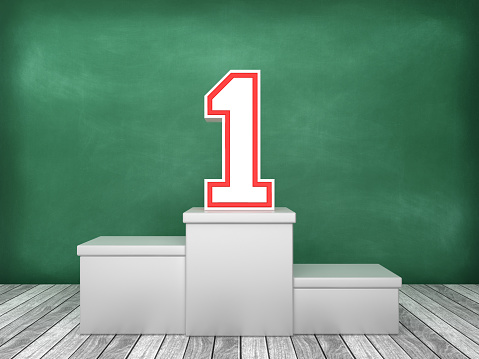 Podium with Number 1 on Chalkboard Background - 3D Rendering