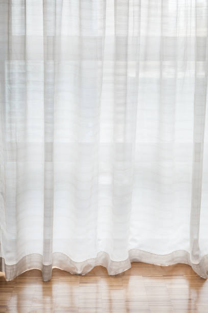 istock White tulle curtain with window behind. Vertical background 1193501907