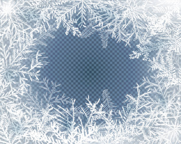Frost glass pattern Frost glass pattern. Winter frame on transparent background. Vector christmas illustration frost stock illustrations