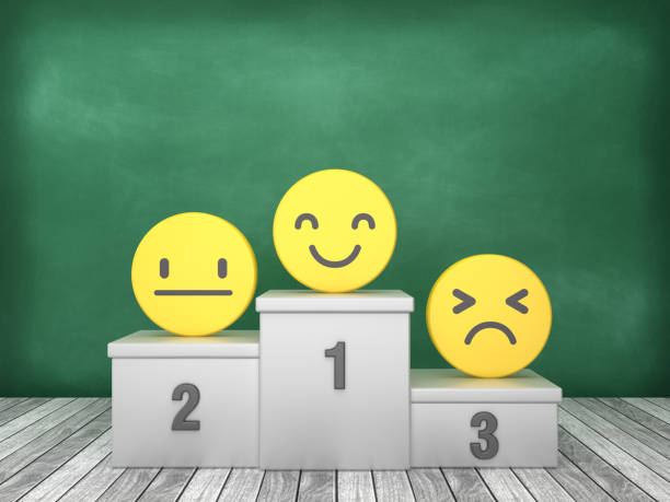 Podium with Emoticons on Chalkboard Background - 3D Rendering