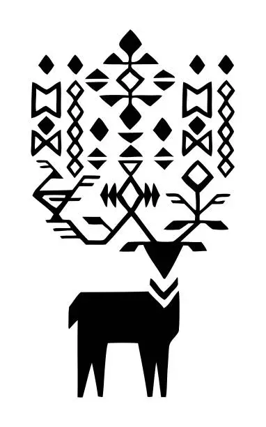 Vector illustration of Tribal Horns Deer Black And White