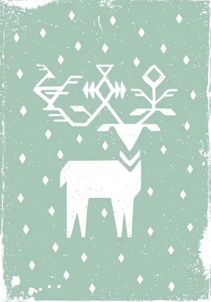 Vector illustration of White Deer Horns Tribal On Scratched Background