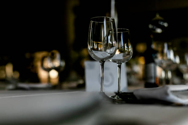 istock Beutiful setup of wine glasess for dinner, party, weddings or chrismas 1193503319